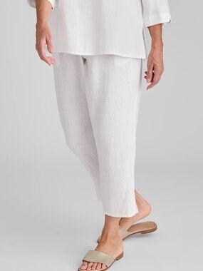 FLAX Pocketed Ankle Linen White Pants Quiet Luxury size L